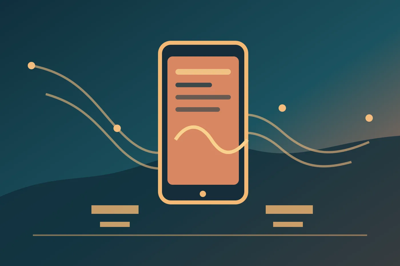 Editorial illustration of a travel phone, route and connectivity signals